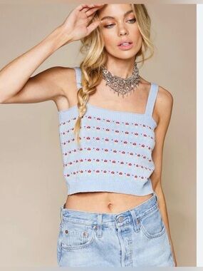 421 🆕 : Mimosa Knit Crop Tank Blue Floral Size S | 13 P2P